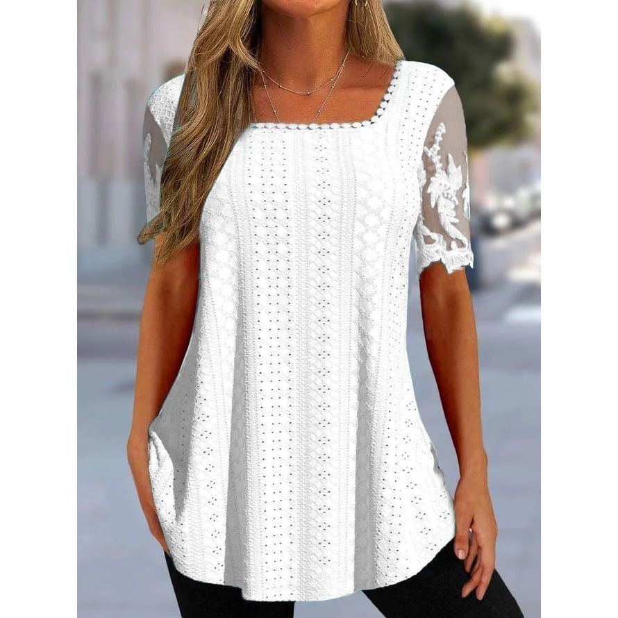 Summer New Square Neck T-shirt Hole Hollow-out