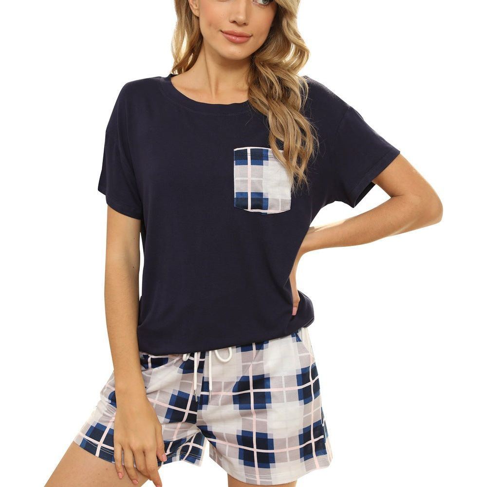 Tie-dye Two-piece Pajamas Plaid Leopard Print Home Service Suit Women - Jointcorp