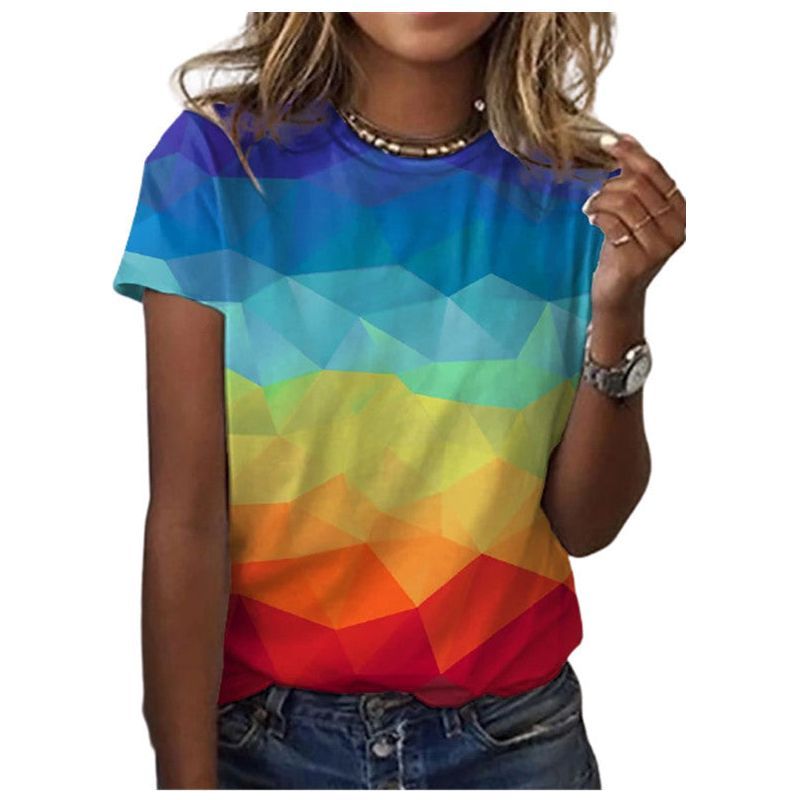 European And American Round Neck Printed Pullover Loose Large Size Short Sleeve