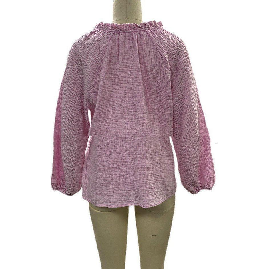 Solid Color Casual Loose Long Sleeve Shirt Top