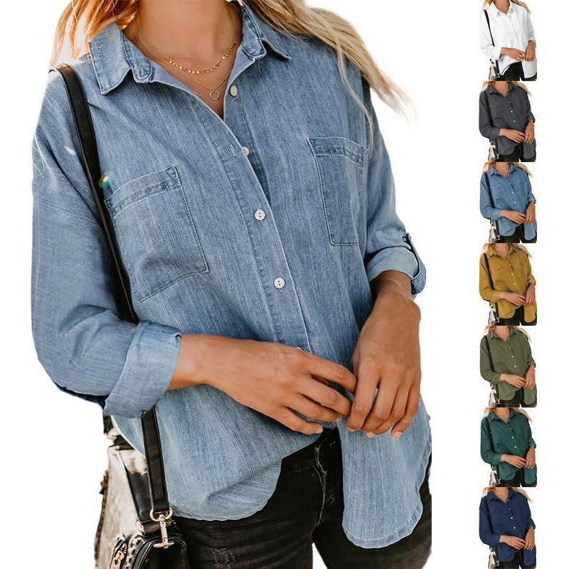 Women's Denim Coat Loose Double Pocket Long Sleeve Casual Shirt - Jointcorp