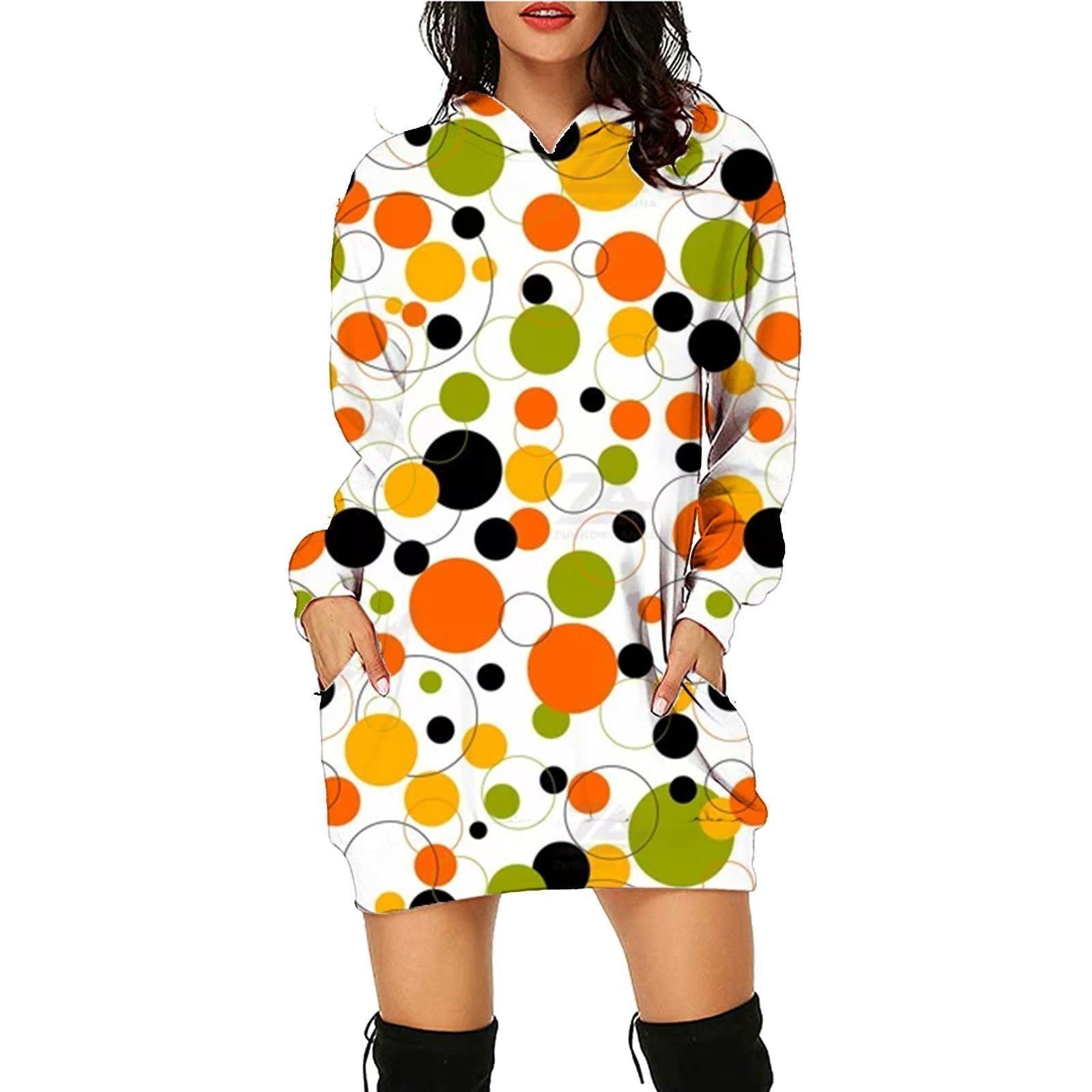 Halloween Print Long Hoodie With Pockets Sweater Long Sleeve Clothes Women - Jointcorp