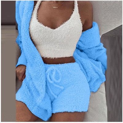 Pajamas Set Soft Warm Long Sleeve Exposed Navel Vest Shorts Set