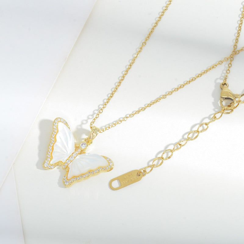 Natural Shell Butterfly Micro-inlaid Full Diamond Necklace - Jointcorp