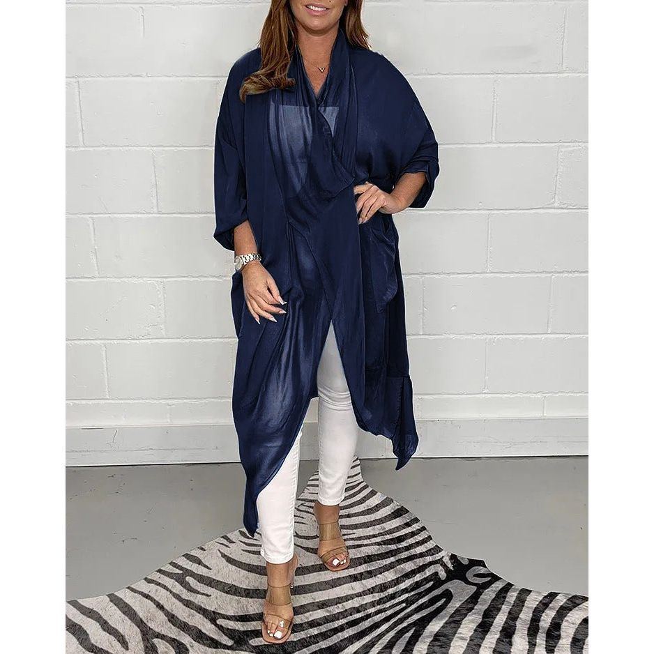 Silk Loose Top V-neck Design Solid Color - Jointcorp