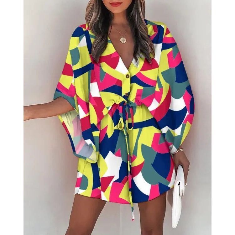 Women's V-Neck Tie Printed Beach Dress - Jointcorp