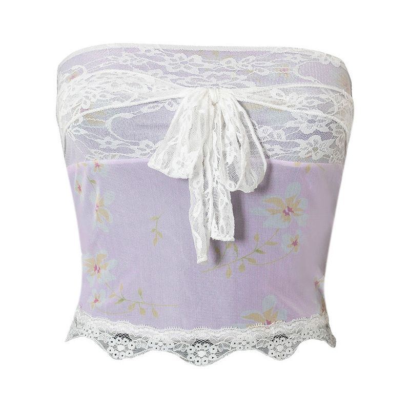 Sleeveless Printed Lace Umbilicus Lace-up European And American Women's Blouse