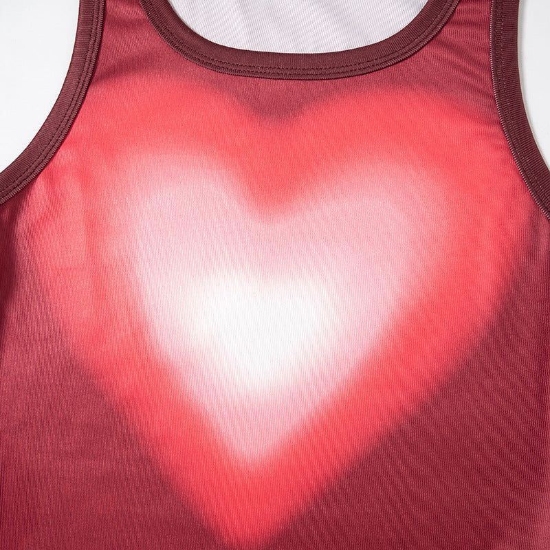 Hot Girl Heart Printing Sleeveless Vest Bare Midriff Slim Fit All-matching Sleeveless Shirt