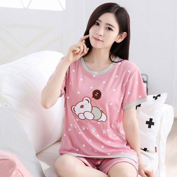 Women Pajamas Set Thin Short Sleeve Cute Sleepwear Homewear - Jointcorp