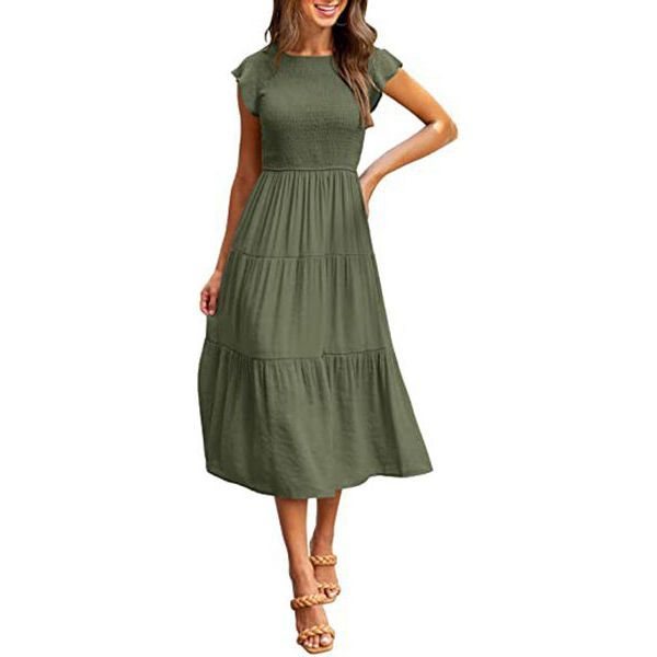 Holiday Style High Waist Dresses Summer Ruffled Sleeve A-line Beach Dress - Jointcorp