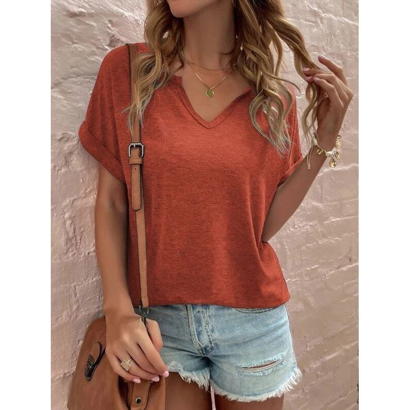 Women's New Solid Neckline Loose Short Sleeve T-shirt - Jointcorp