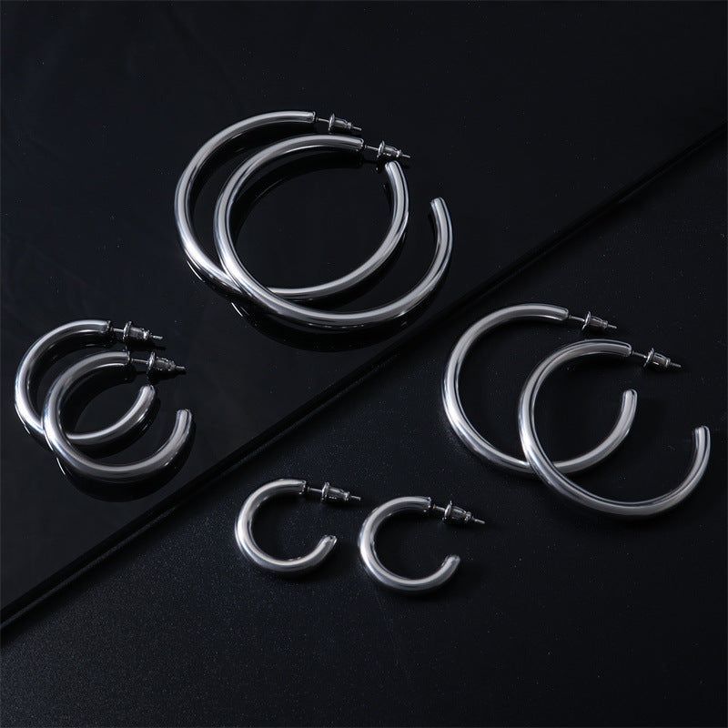 European And American Stylish Round Stainless Steel Earrings - Jointcorp