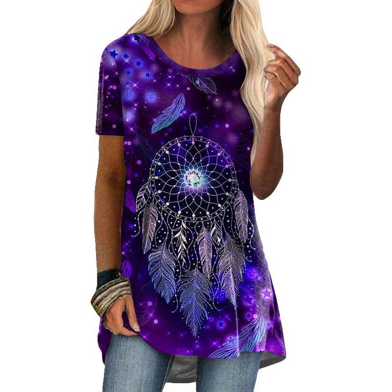 Crew Neck Casual Ethnic Style Vintage Print Short Sleeves T-shirt