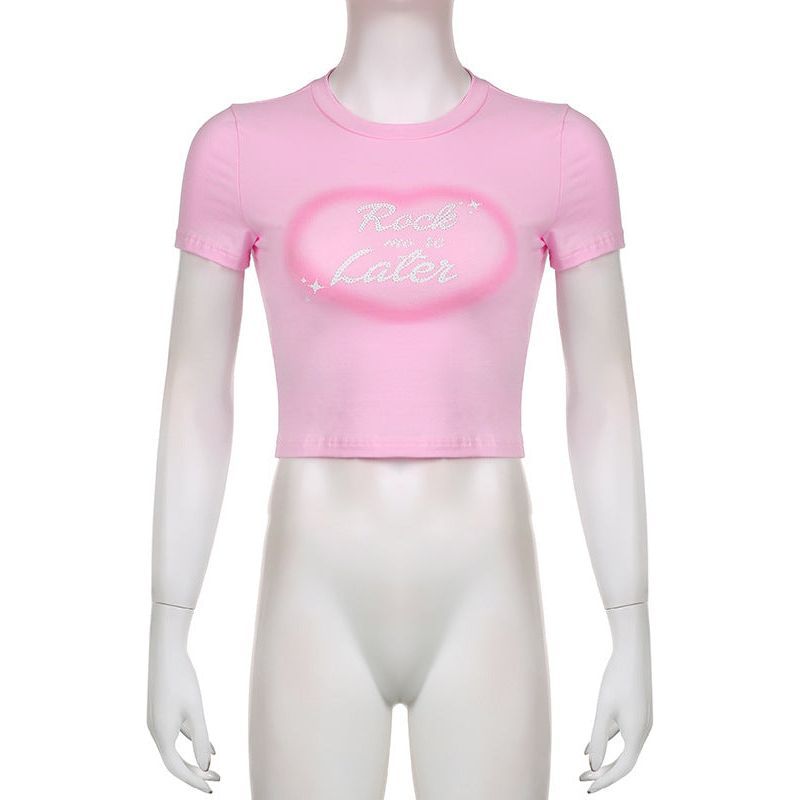 Slim Fit Midriff-baring Love Letter Printed T-shirt Top