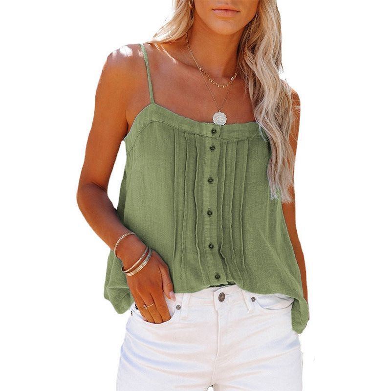 Outer Wear Top Button Square Collar Camisole Denim Vest For Women