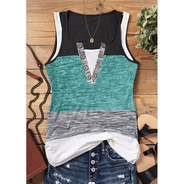 Summer New Contrast Color False Two-piece Suit Women Sleeveless Vest