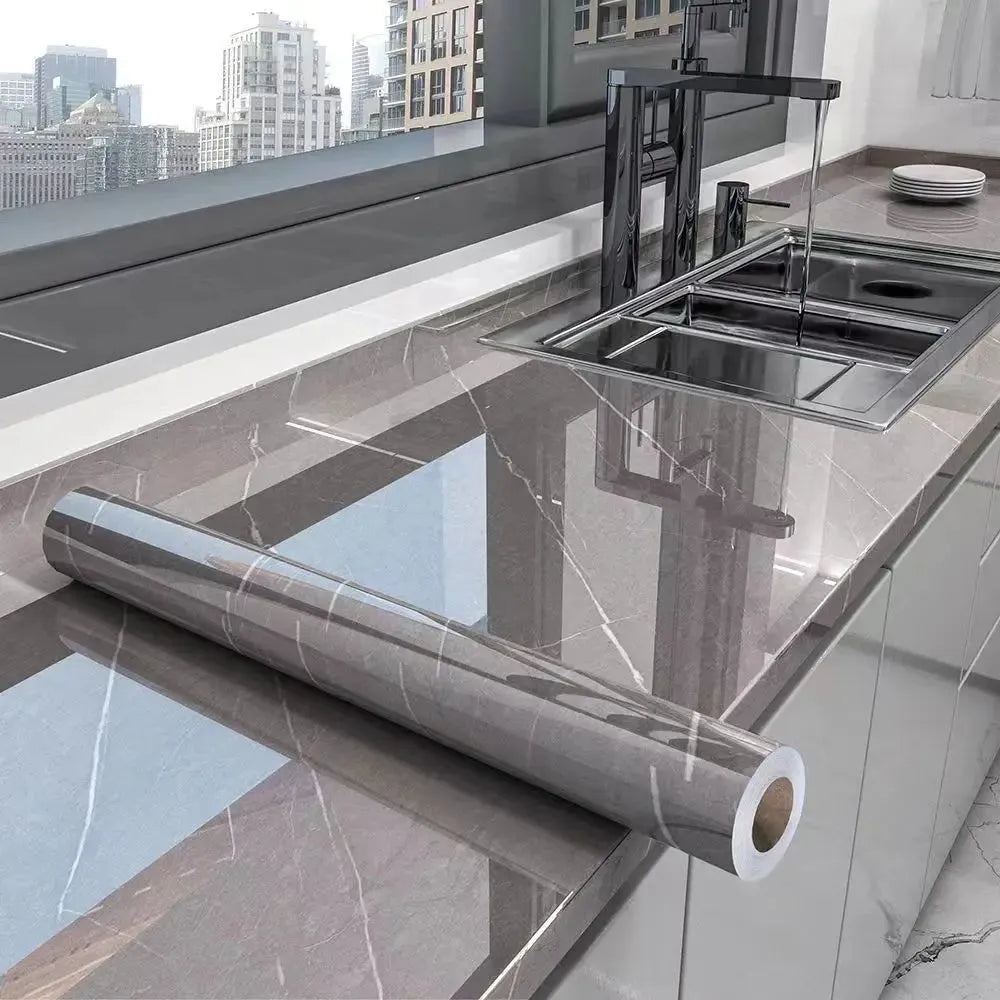 Kitchen Oil-Proof Film Stove Waterproof Moisture-Proof Wallpaper Countertop Self-Adhesiv Cabinet Renovation Tile Marble Sticker