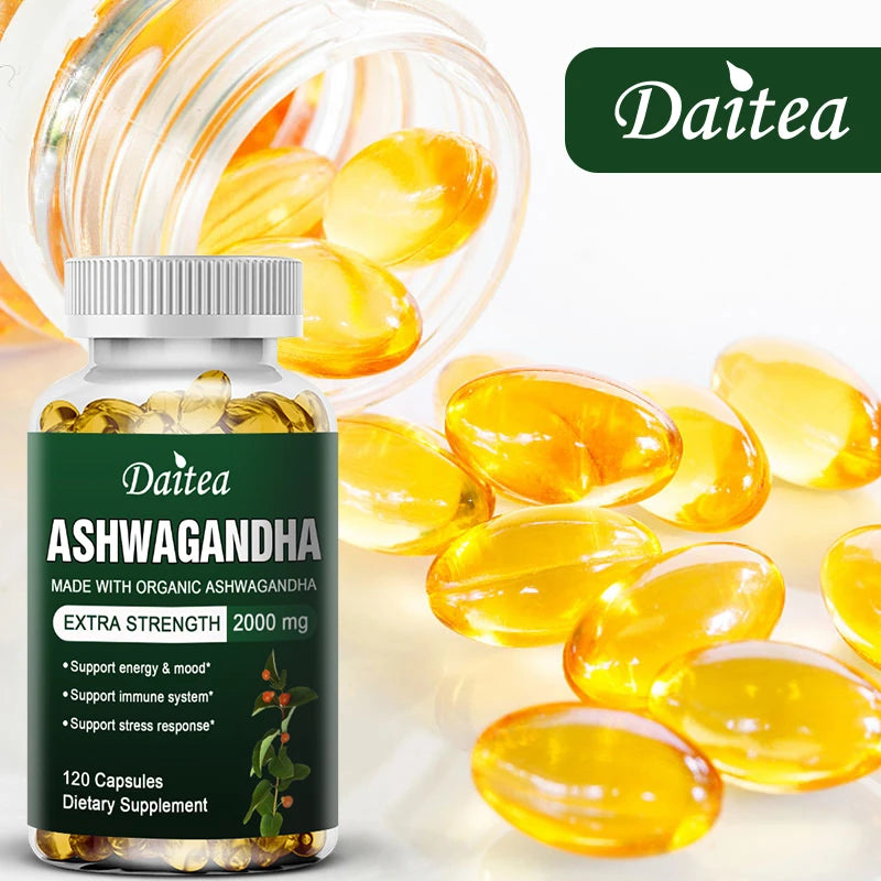 Daitea Organic Ashwagandha Extract Capsules 2000mg for Mood, Sleep, Energy Support - Antioxidant Supplement
