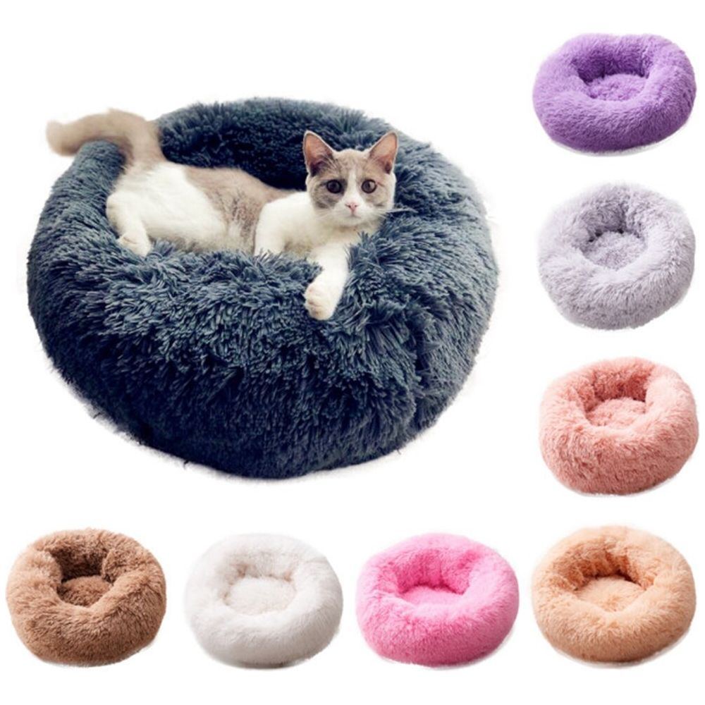 Cat Beds Round Comfy Calming Dog Bed For Cats Soothing Bed Dog Anti Anxiet House For Cat Fleece Marshmallow Cat Bed Cushion