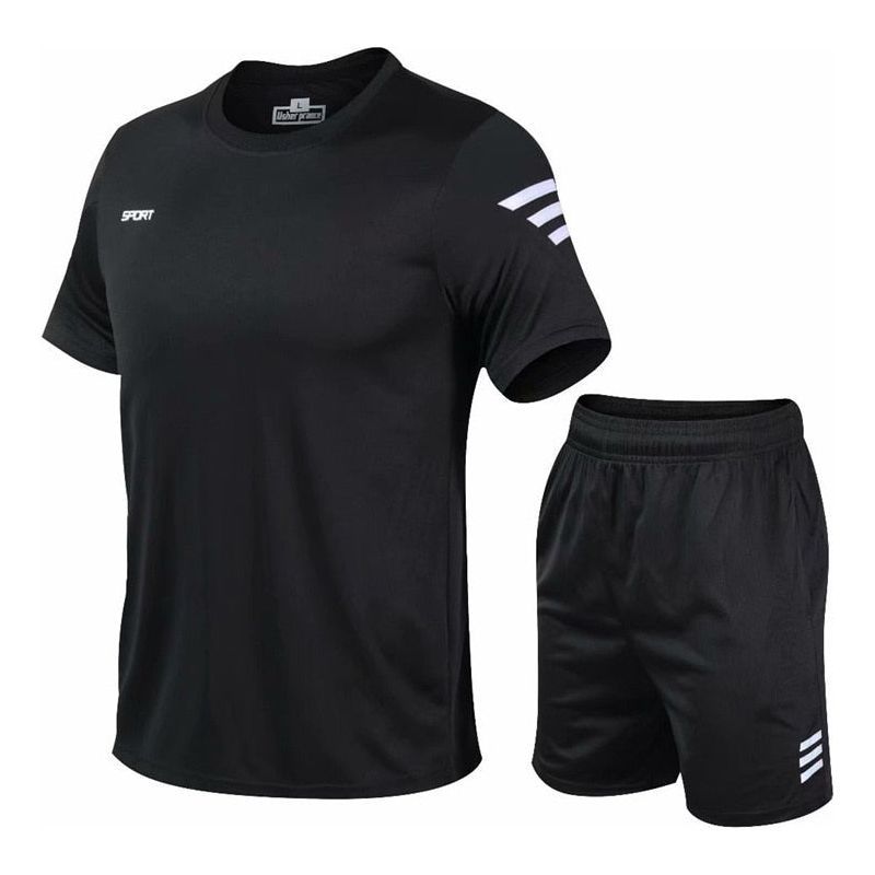Men Running Sets Gym Fitness Short Sleeve Sports Suit Jogging Sportswear Quick Dry - Jointcorp