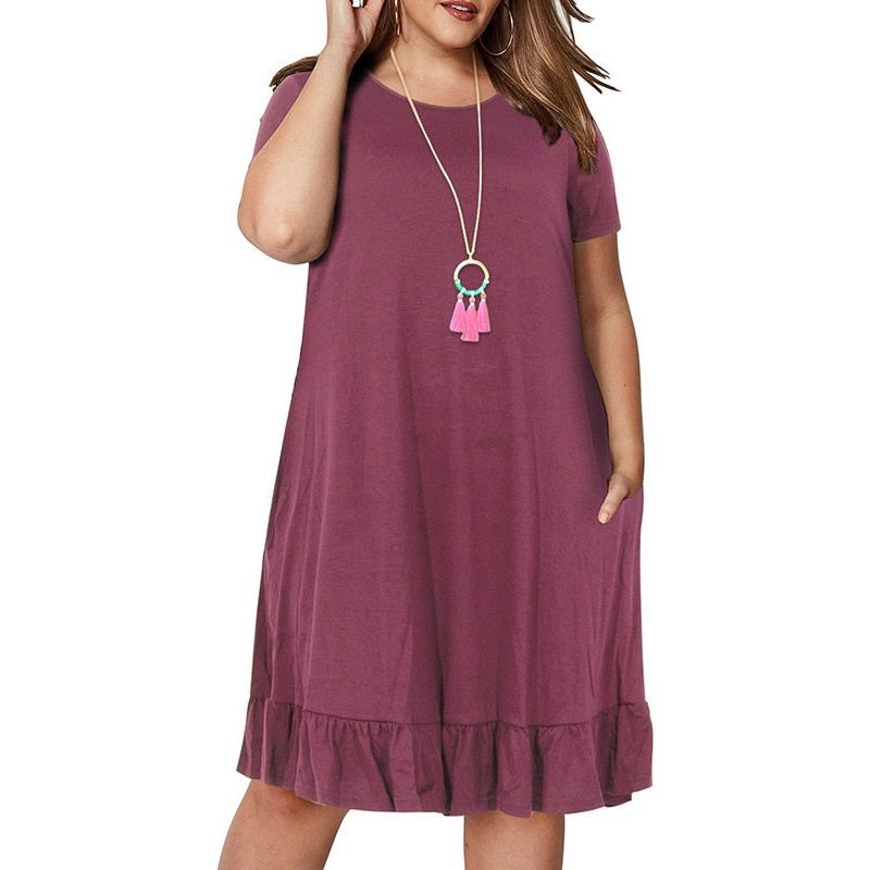 Dress for Woman dress Loose solid ruffles plus size women clothing - Jointcorp