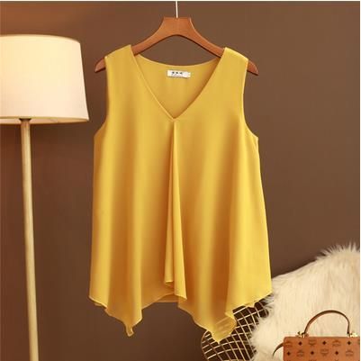 Women Chiffon Blouses Ladies Tops Loose Sleeveless V Neck Shirt Blusas Femininas Plus Size - Jointcorp