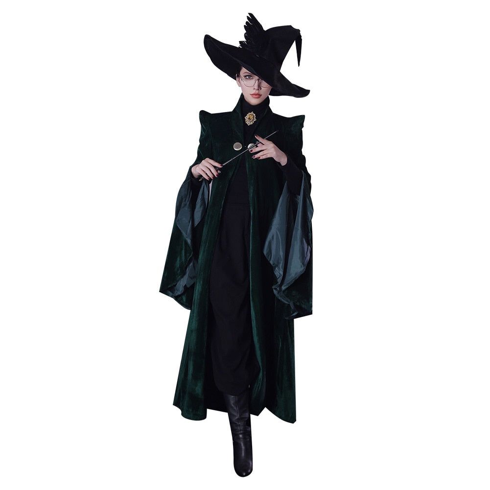 Dorpshipping Professor Minerva COS McGonagall Cosplay Costume Green Robe Cloak Dress Coat Outfits Halloween Costumes