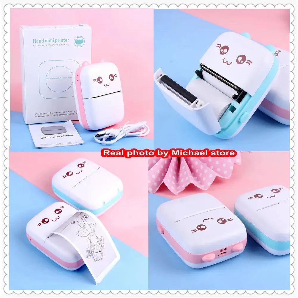 Portable Mini Thermal Printer Wireless BT 200dpi Photo Label Memo Wrong Question Printing with USB Cable No Ink Print