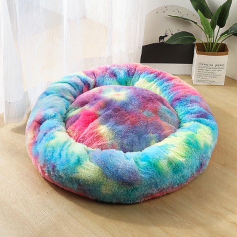 Cat Beds Round Comfy Calming Dog Bed For Cats Soothing Bed Dog Anti Anxiet House For Cat Fleece Marshmallow Cat Bed Cushion
