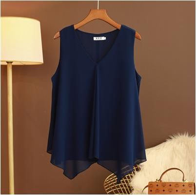 Women Chiffon Blouses Ladies Tops Loose Sleeveless V Neck Shirt Blusas Femininas Plus Size - Jointcorp