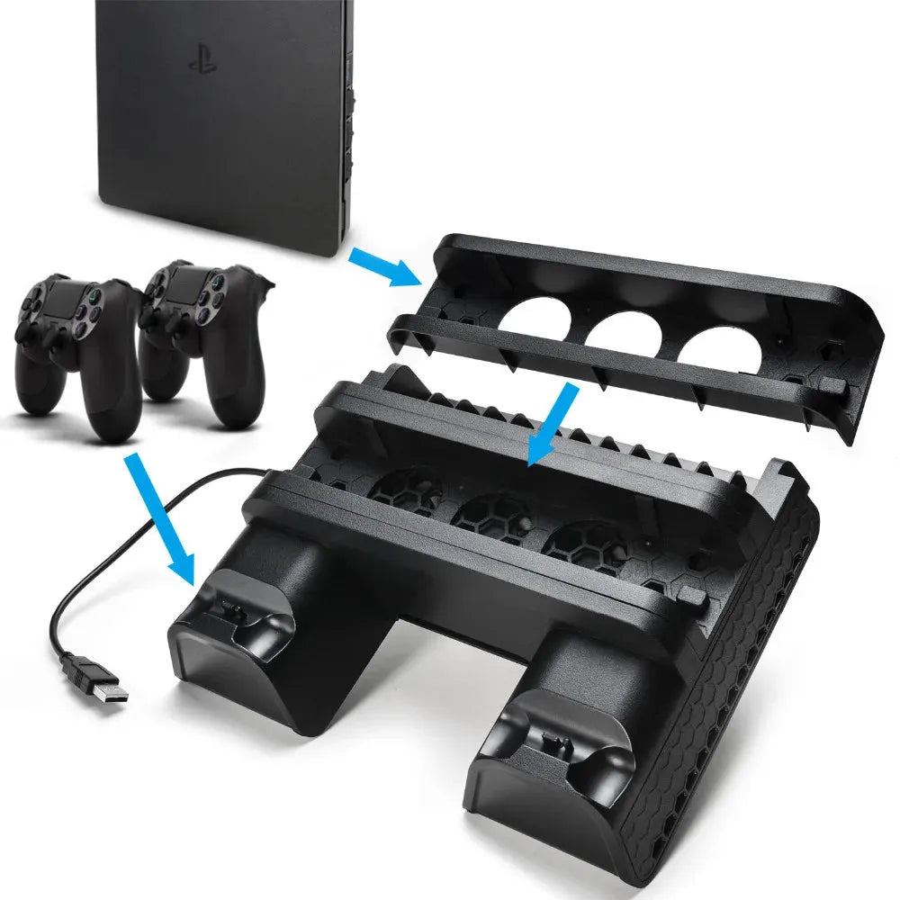 PS4/PS4 Slim/PS4 Pro Dual Controller Charger Console Vertical Cooling Stand Charging Station LED Fan For SONY Playstation 4/Pro