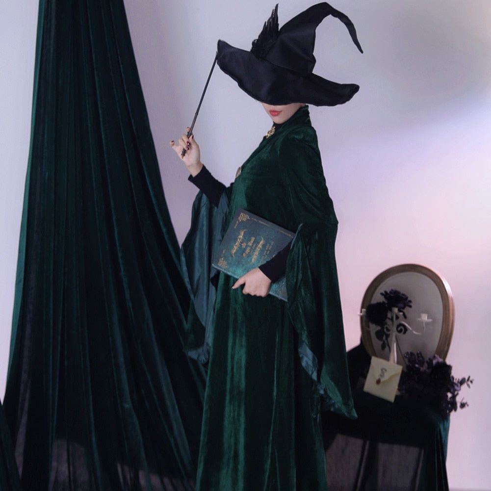 Dorpshipping Professor Minerva COS McGonagall Cosplay Costume Green Robe Cloak Dress Coat Outfits Halloween Costumes