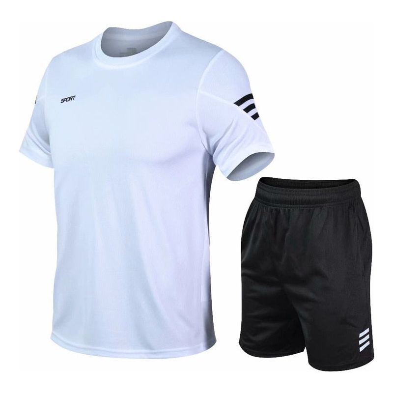 Men Running Sets Gym Fitness Short Sleeve Sports Suit Jogging Sportswear Quick Dry - Jointcorp