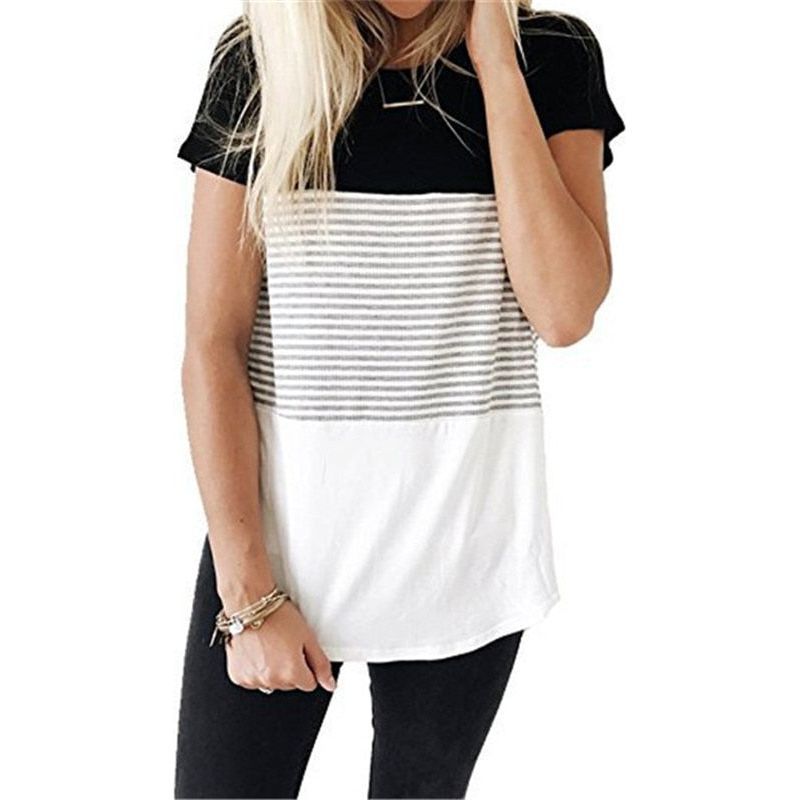 Women Maternity Breastfeeding Tee Nursing Tops Striped Short Sleeve T-shirt Plus Size - Jointcorp