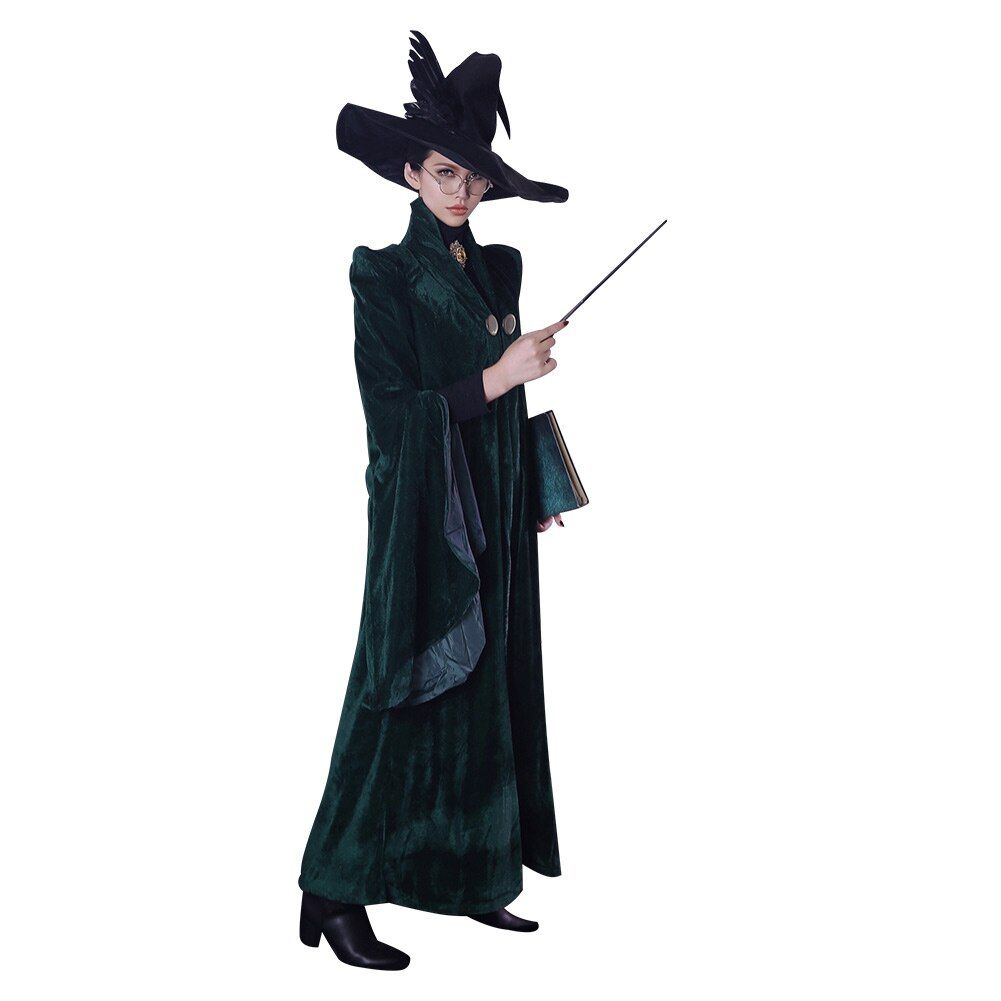 Dorpshipping Professor Minerva COS McGonagall Cosplay Costume Green Robe Cloak Dress Coat Outfits Halloween Costumes