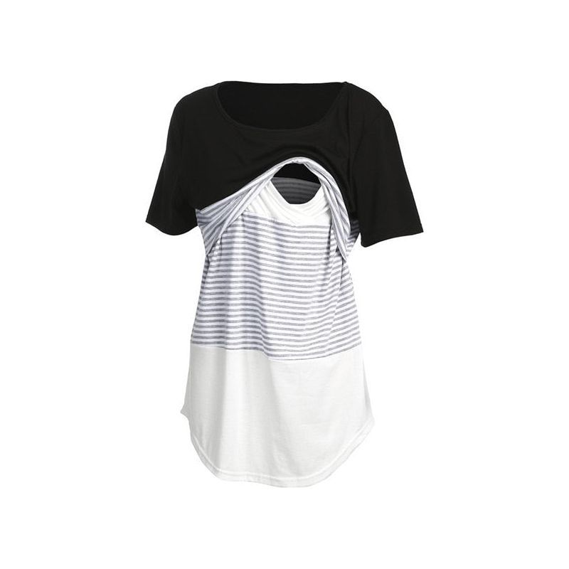 Women Maternity Breastfeeding Tee Nursing Tops Striped Short Sleeve T-shirt Plus Size - Jointcorp