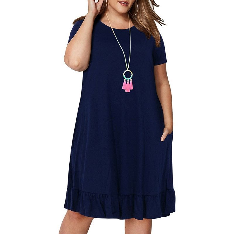 Dress for Woman dress Loose solid ruffles plus size women clothing - Jointcorp