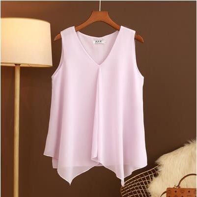 Women Chiffon Blouses Ladies Tops Loose Sleeveless V Neck Shirt Blusas Femininas Plus Size