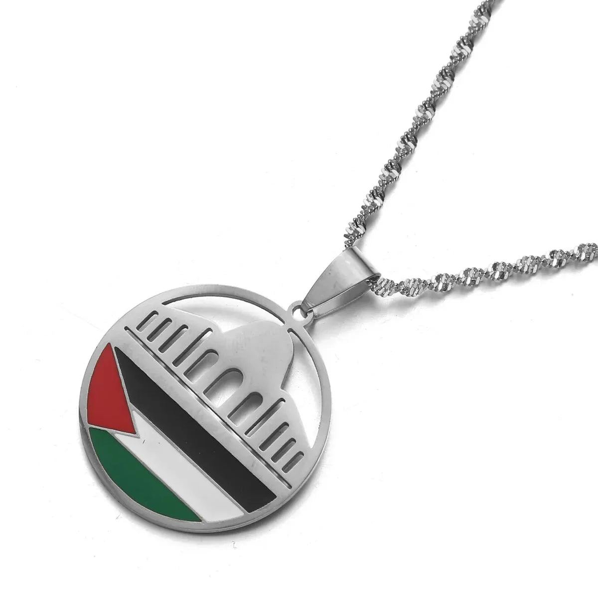 Stainless Steel Al-Aqsa Mosque and Palestine Pendant Necklaces Jewelry