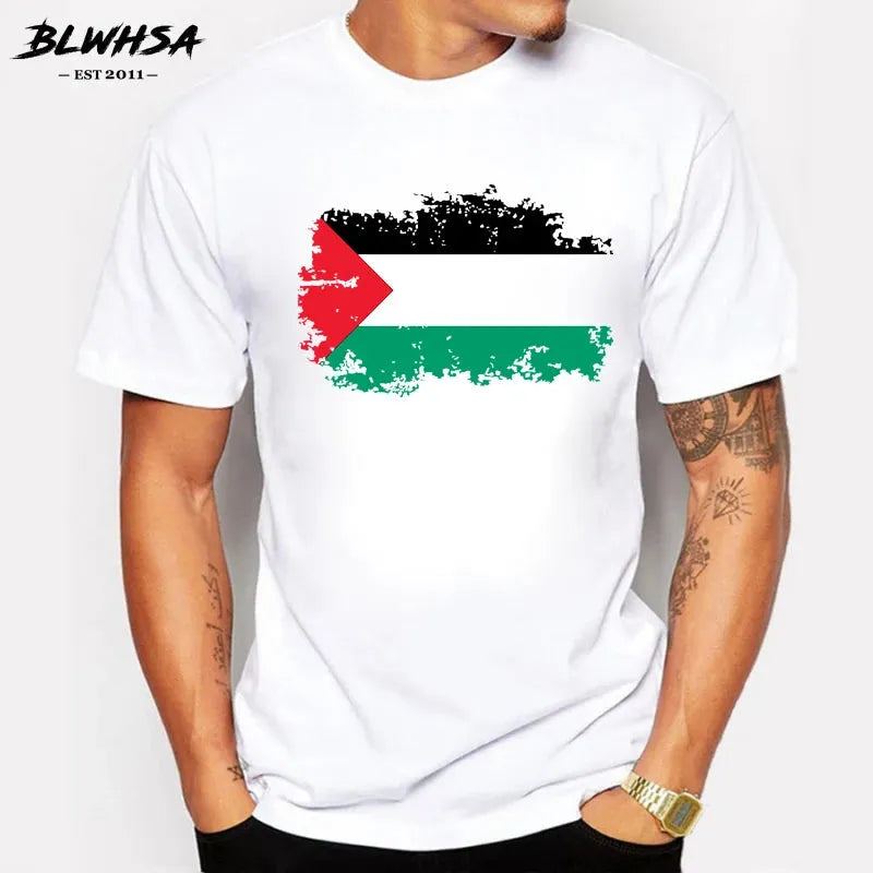 BLWHSA Palestine Flag Men T shirts Fashion Short Sleeve Summer Nostalgia T-shirts Brand Design Fans Cheer Tshirt