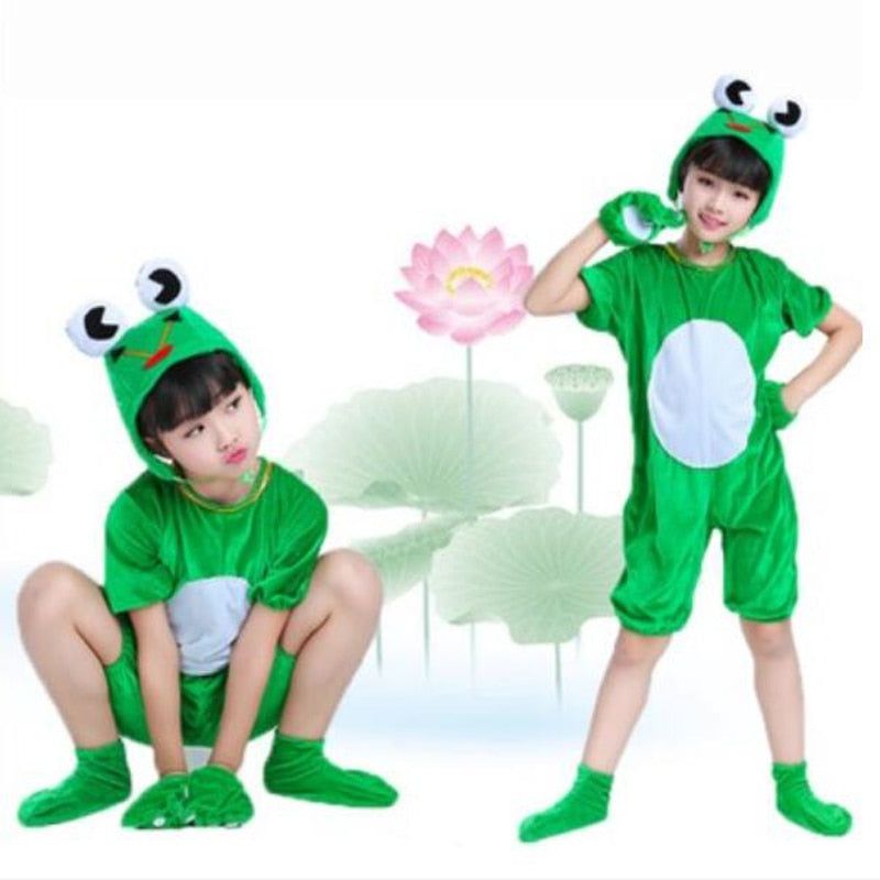 Unisex Children Stage Show Clothes Long / Short Sleeve Kids Carton Frog Cosplay Costumes Students Stage Play Performance Apparel