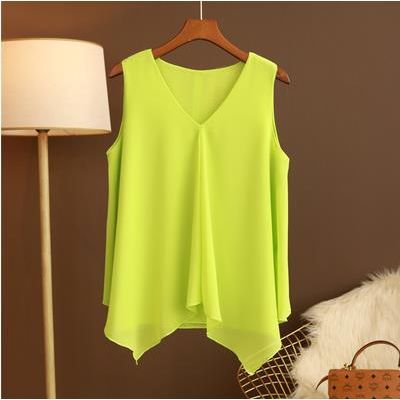 Women Chiffon Blouses Ladies Tops Loose Sleeveless V Neck Shirt Blusas Femininas Plus Size - Jointcorp