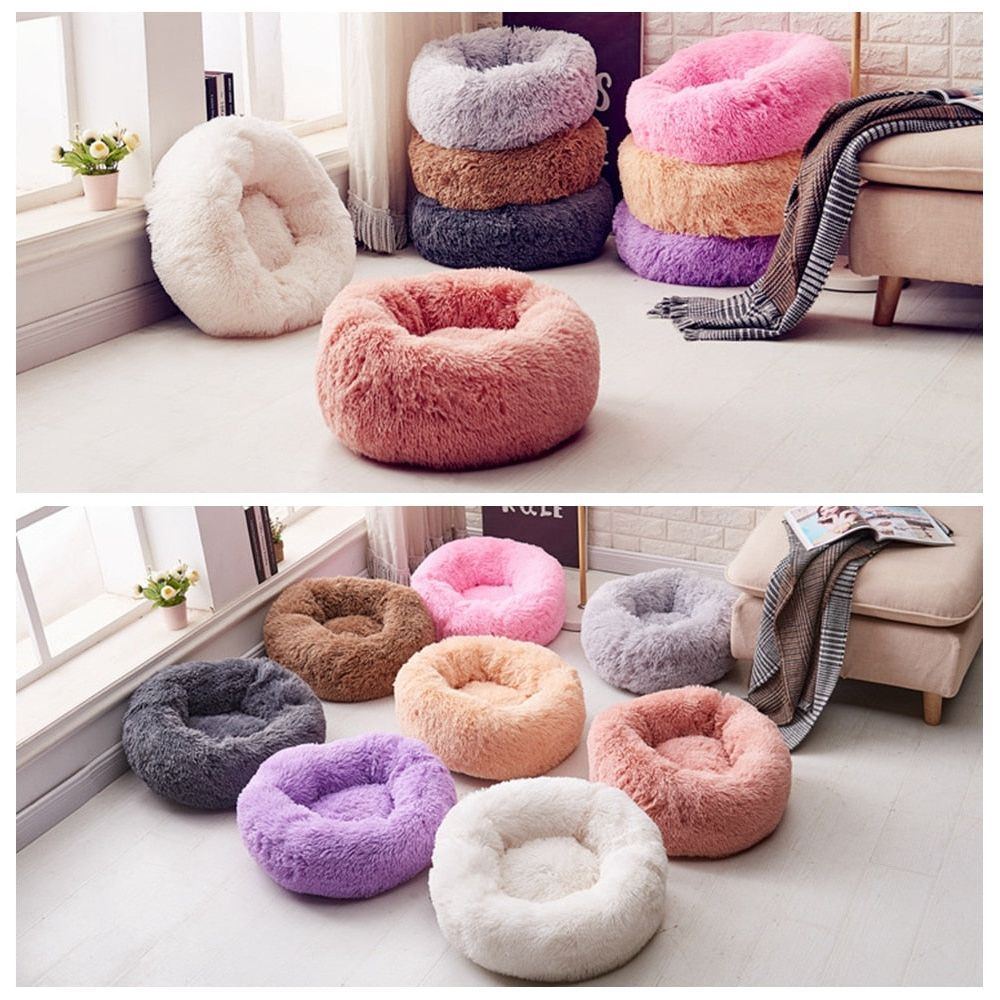 Cat Beds Round Comfy Calming Dog Bed For Cats Soothing Bed Dog Anti Anxiet House For Cat Fleece Marshmallow Cat Bed Cushion