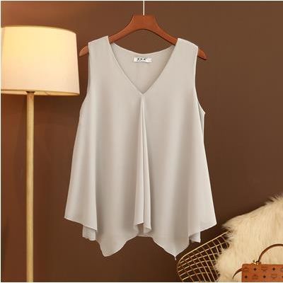 Women Chiffon Blouses Ladies Tops Loose Sleeveless V Neck Shirt Blusas Femininas Plus Size