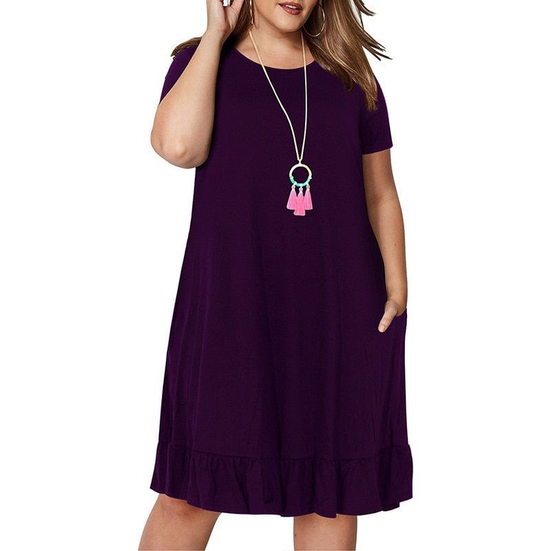 Dress for Woman dress Loose solid ruffles plus size women clothing - Jointcorp