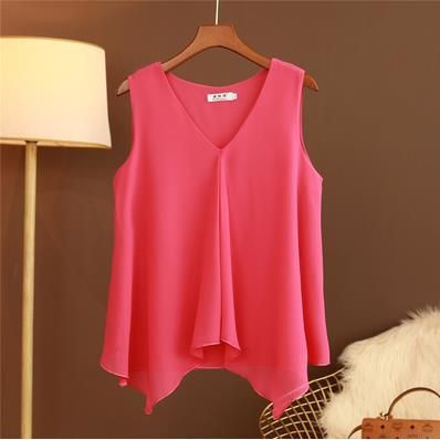 Women Chiffon Blouses Ladies Tops Loose Sleeveless V Neck Shirt Blusas Femininas Plus Size - Jointcorp
