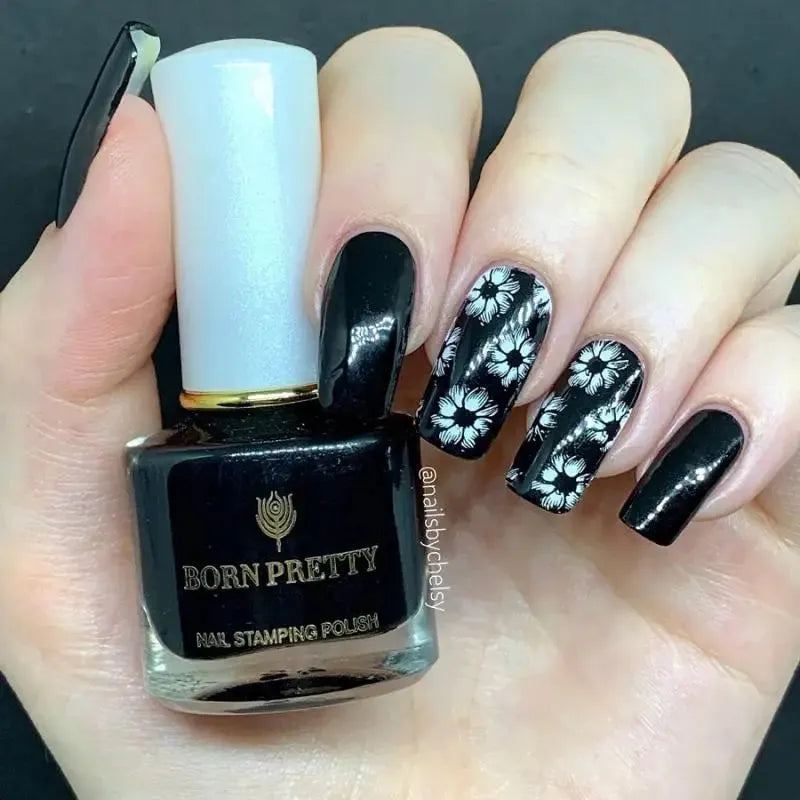 BORN PRETTY 2Pcs/Set 10ML Black White Nail Stamping Polish Varnish Gold Silver for Nail Art Plates Stamp Oil Stamping Series