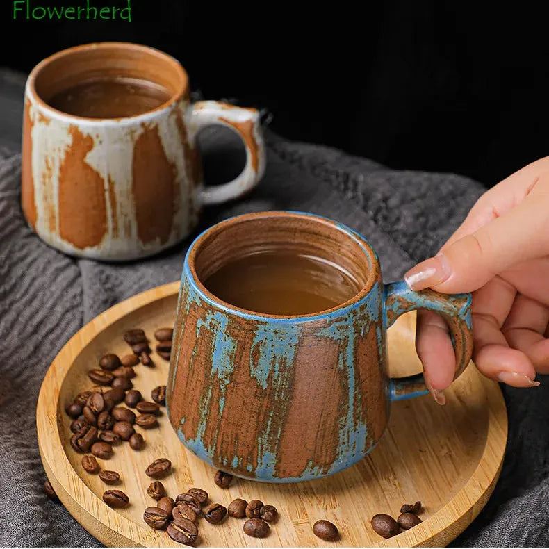 Painted Ceramic Coffee Mug Handmade Retro Tea Mug Japanese Coarse Pottery Coffee Cup Creative Household Water Cup