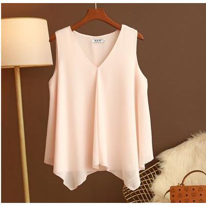 Women Chiffon Blouses Ladies Tops Loose Sleeveless V Neck Shirt Blusas Femininas Plus Size