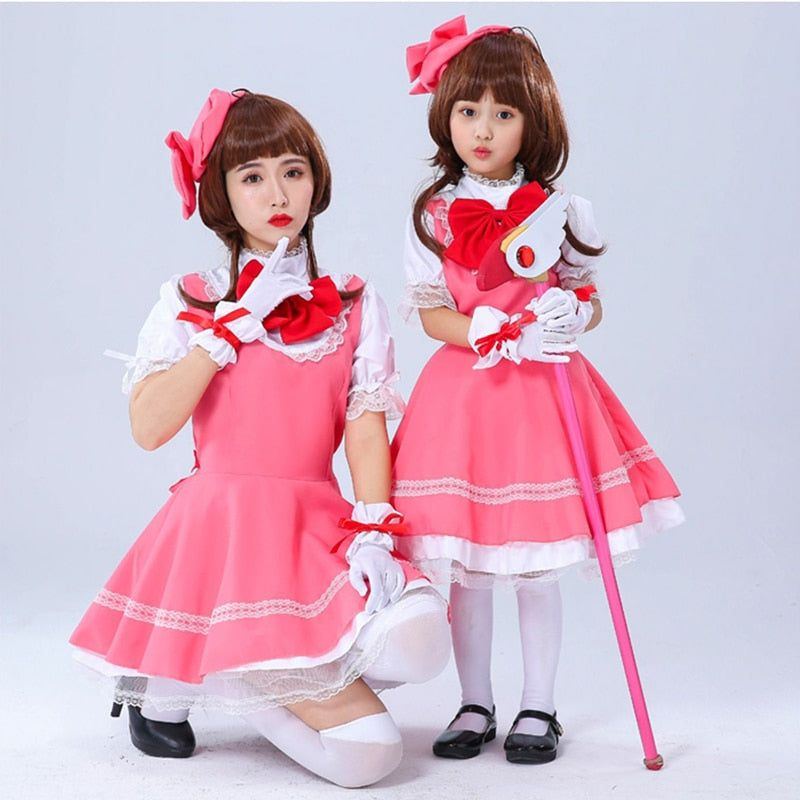 Girls Pink Card Captor Sakura Kinomoto Sakura Princess Dress Cosplay Costume Lolita Dress Costumes For Kids Party